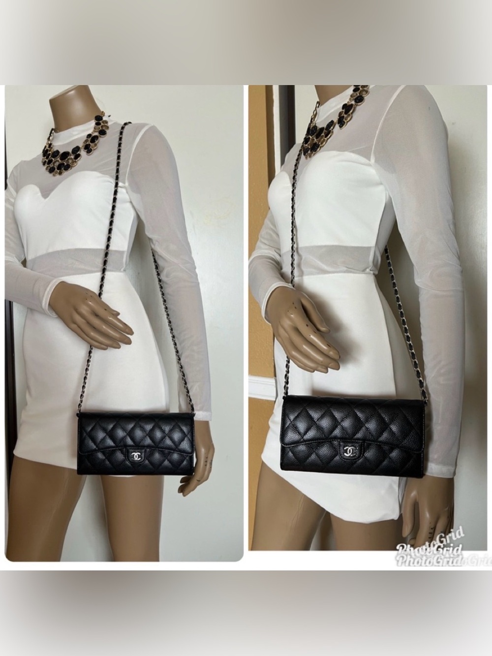 🎁AUTH. CHANEL CAVIAR CLASSIC FLAP  WALLET WITH CHAIN. - Picture 9 of 16